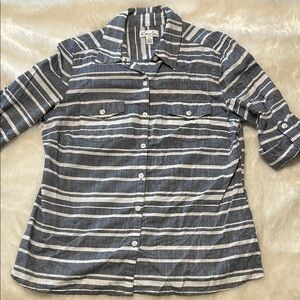 Kim Rogers chambray and white striped button up